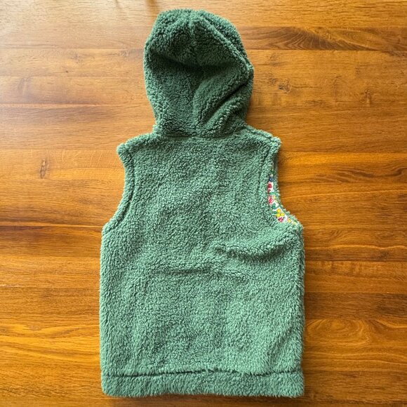 MINI BODEN Hooded Sherpa Vest Girls 6-7 122cm Green Faux Fur Floral Lining Hood - Picture 2 of 7